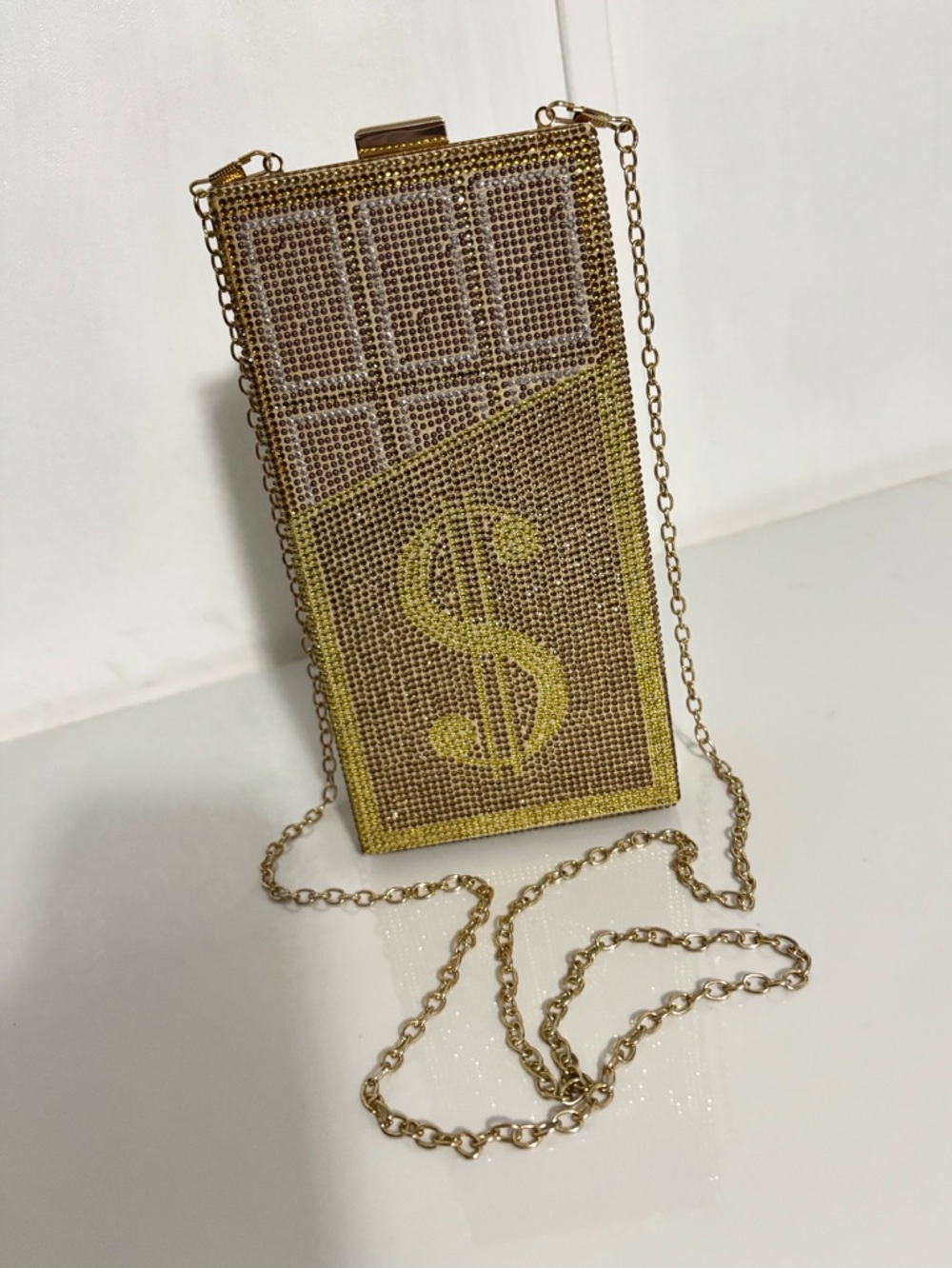 Bling Rhinestone Money Chocolate Bar Clutch Purse Evening Bag. NWOT